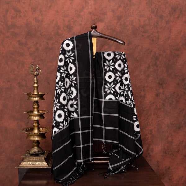 Handloom Kala Cotton Kurta-Botoom With Hand Embroidery Mirror Work & Handloom Double Ikkat Dupatta