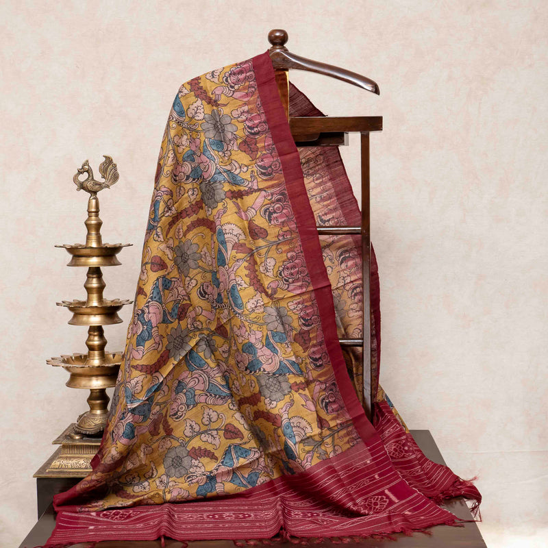 Handloom Tussar Silk Hand Painted Kalam Kari Dupatta