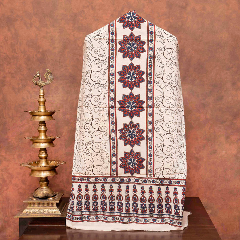 Hand Block Ajrakh Mul Cotton Kurta Fabric & Hand Block Ajrakh Mal Cotton Dupatta