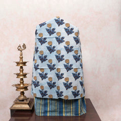 Soft Blue Floral Hand Block Cotton Suit Set with Kota Doria Dupatta