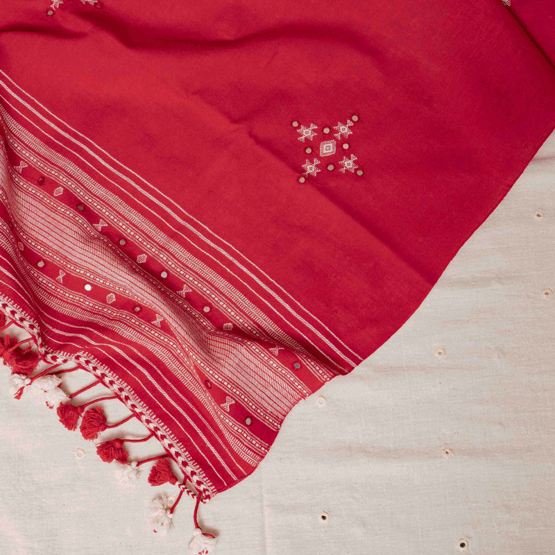 Handloom Kala Cotton Kurta Fabric With Mirror Work, Handloom Kala Cotton Bottom Fabric & Handloom Kala Cotton Dupatta With Mirror Work