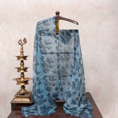 Soft Blue Floral Hand Block Cotton Suit Set with Kota Doria Dupatta