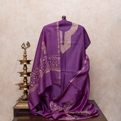 Chanderi Kurta & Dupatta With Kashmiri Sozni Hand Embroidery - Purple