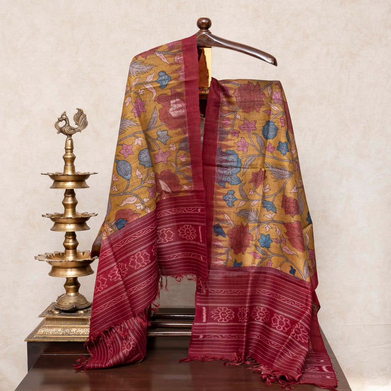 Handloom Tussar Silk Hand Painted Kalam Kari Dupatta