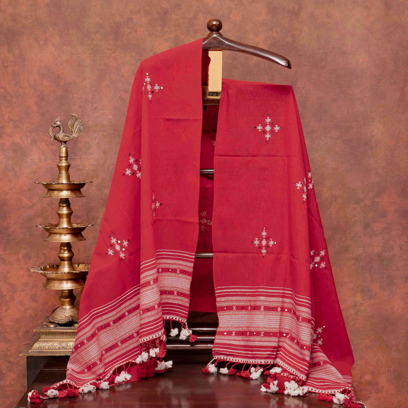 Handloom Kala Cotton Kurta Fabric With Mirror Work, Handloom Kala Cotton Bottom Fabric & Handloom Kala Cotton Dupatta With Mirror Work