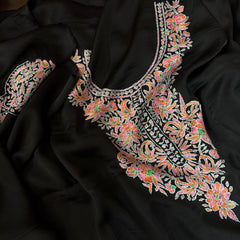 Premium Silk Modal Kurta Fabric With Kashmiri Sozni Hand Embroidery