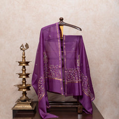 Chanderi Kurta & Dupatta With Kashmiri Sozni Hand Embroidery - Purple
