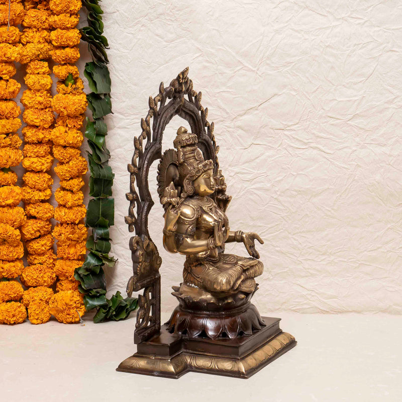 Handcrafted Brass Goddess Laxmi Statue With Prabhavali