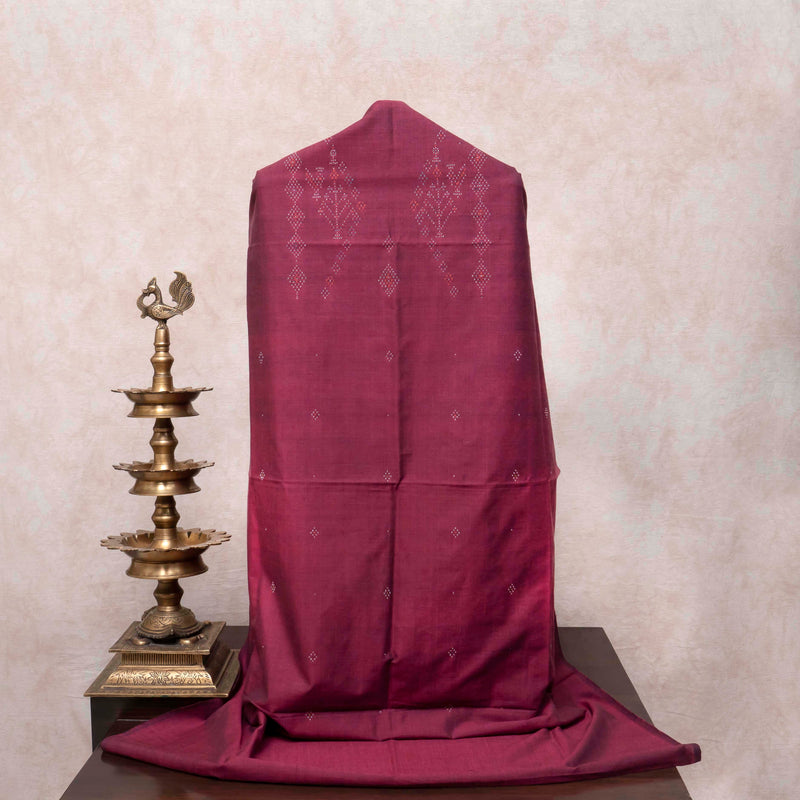 Maroon & Indigo Handloom Cotton Suit Set with Subtle Thread Embroidery