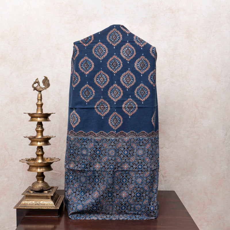 Midnight Mosaic: Hand Block Ajrakh Cotton Three-Piece Suit Set