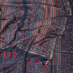 Hand Block Ajrakh Chanderi Silk Blue-Red Dupatta