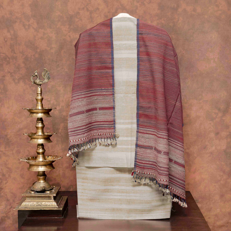 Handloom Khadi Cotton Kurta Bottom Fabric & Handloom Cotton Kutchi Weave Stole