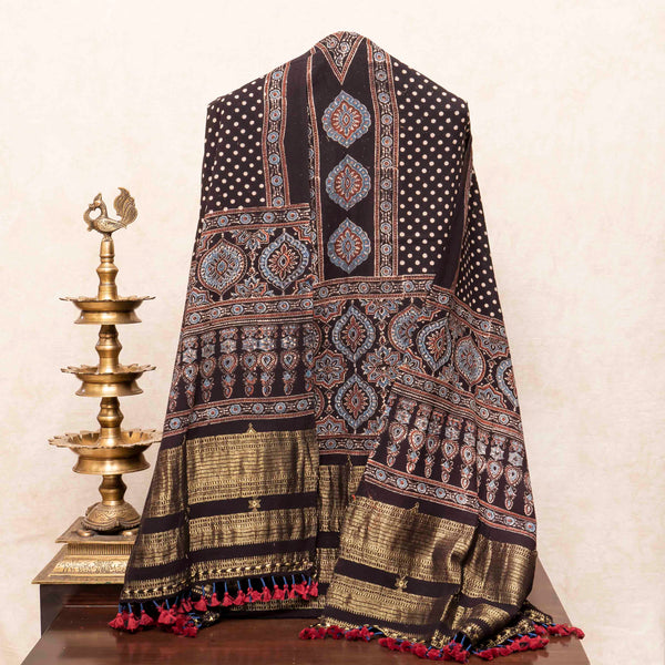 Handloom Kala Cotton Ajrakh Hand Block Kurta & Dupatta Fabric