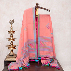 Handloom Kala Cotton Kurta Fabric With Mirror Work, Handloom Kala Cotton Bottom & Handloom Kala Cotton Designer Dupatta