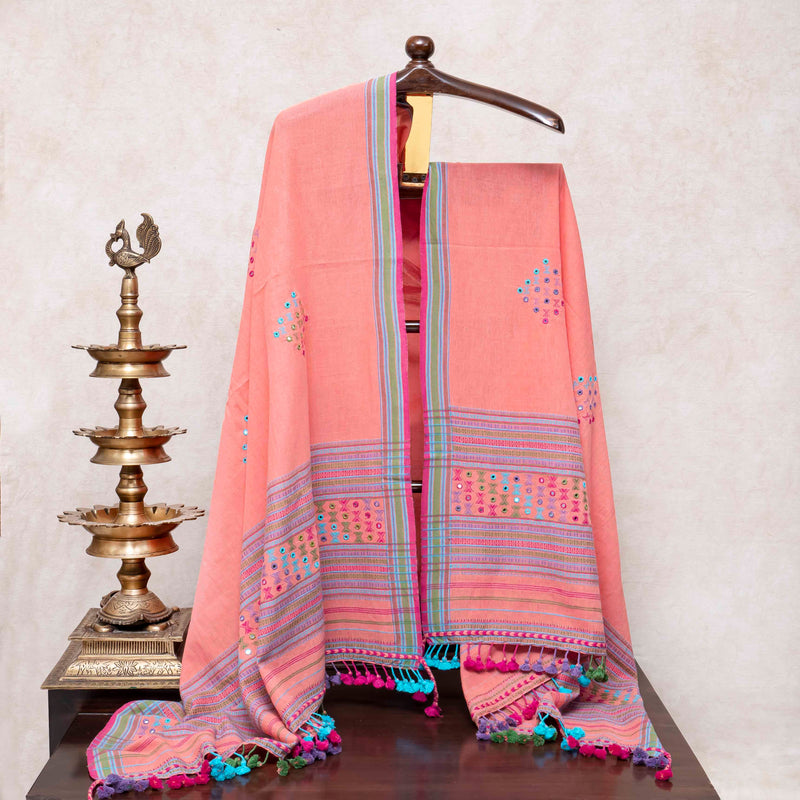 Handloom Kala Cotton Kurta Fabric With Mirror Work, Handloom Kala Cotton Bottom & Handloom Kala Cotton Designer Dupatta