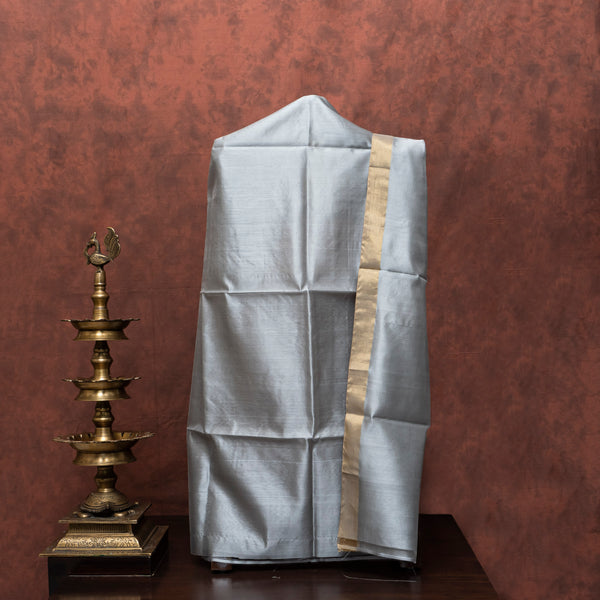 Handloom Pure Pattu Silk Gray Kurta Fabric And Dupatta With Kadwa Buta