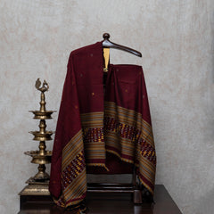 Maroon Handwoven Woollen Shawl With Mirror Handwork