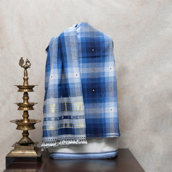 Blue Check Kala Cotton Suit With Kala Cotton Check Dupatta