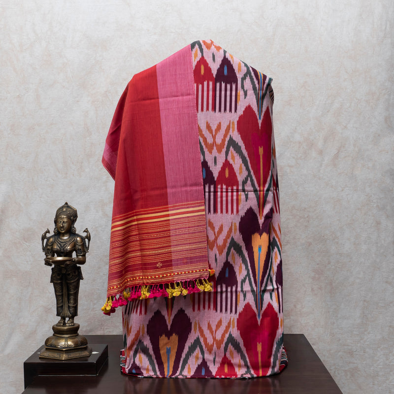 Uzabek Ikkat Handloom Designer Fabric & Handweaved Stole With Handmade Tassels