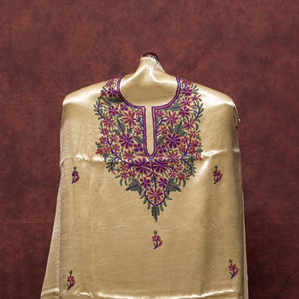 Mashru Silk Kurta Fabric With Kashmiri Hand Embroidery