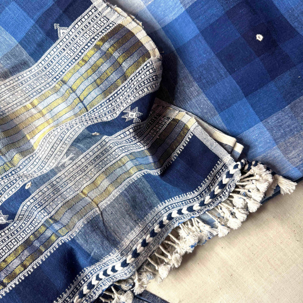 Blue Check Kala Cotton Suit With Kala Cotton Check Dupatta