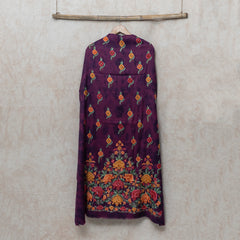 Purple Woollen Kurta And Bottom Fabric With Kashmiri hand embroidery