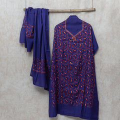 Purple Kashmiri Sozni Hand Embroidered Woollen Kurta & Bottom Fabric With Sozni Embroidery Wollen Stole