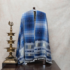 Blue Check Kala Cotton Suit With Kala Cotton Check Dupatta