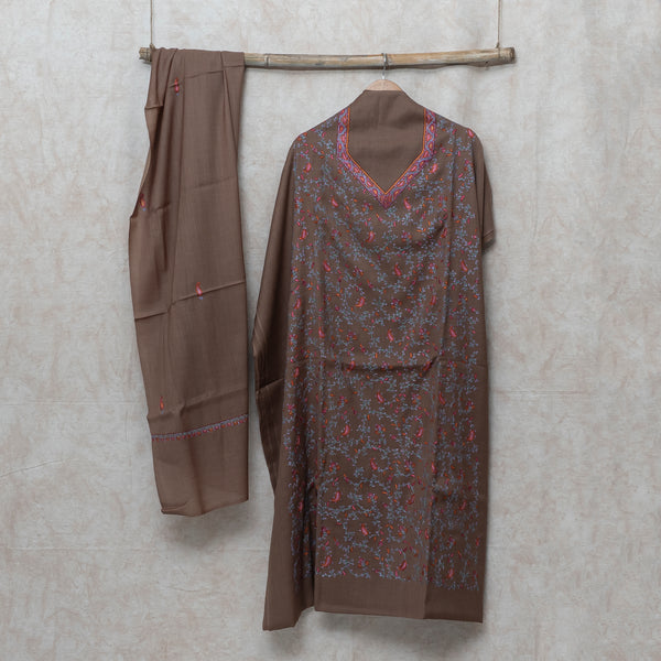 Kashmiri Sozni Hand Embroidered Woollen Kurta & Bottom Fabric With Sozni Embroidery Wollen Stole