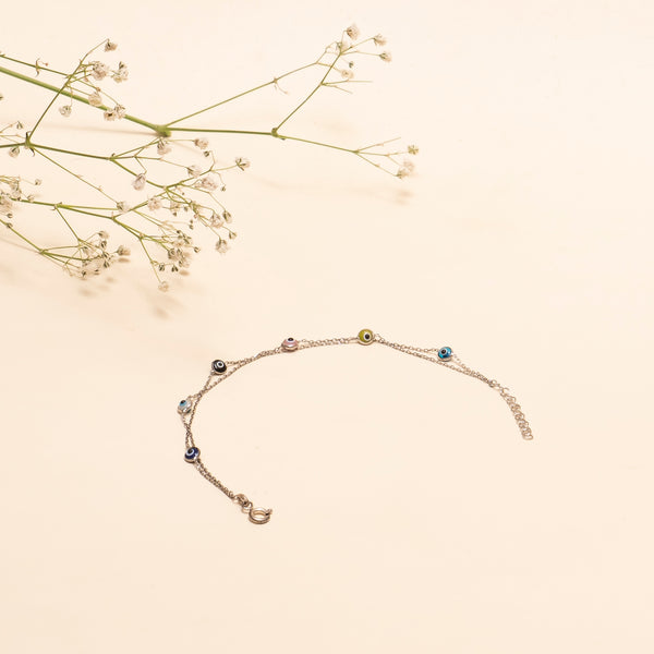 925 Sterling Silver Multicoloured Turkish Evil Eye Bracelet