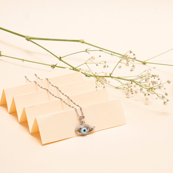925 Sterling Silver Evil Eye Pendant With Chain With Zircon