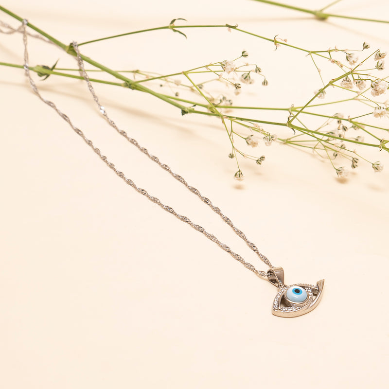 925 Sterling Silver Evil Eye Pendant With Chain With Zircon