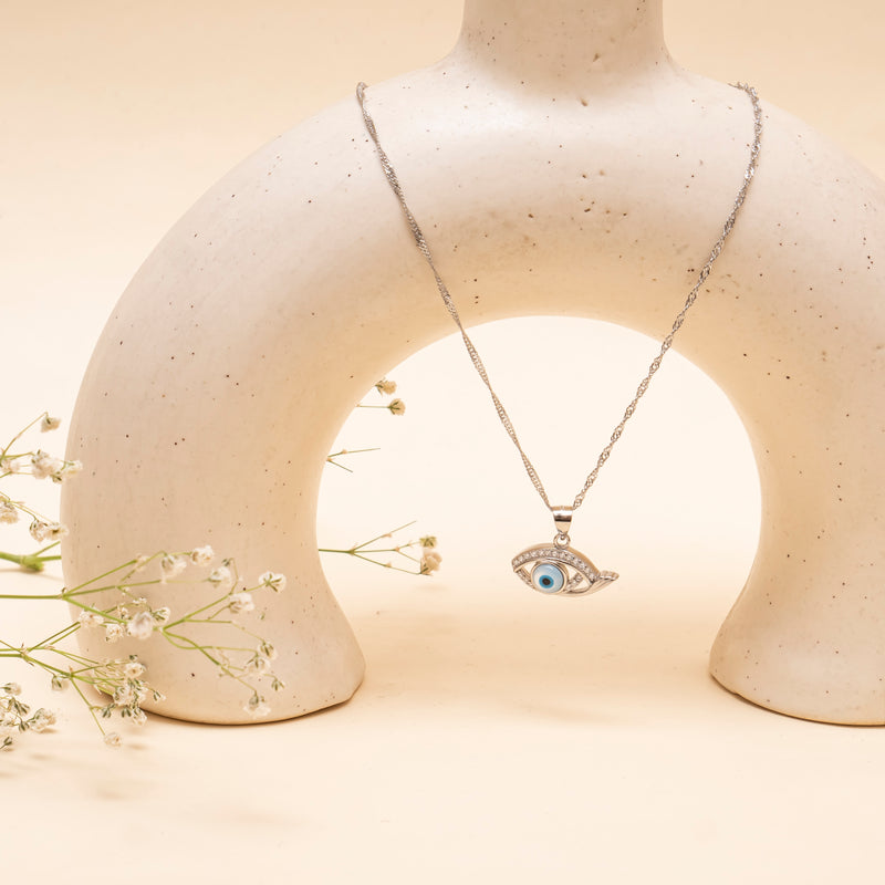925 Sterling Silver Evil Eye Pendant With Chain With Zircon