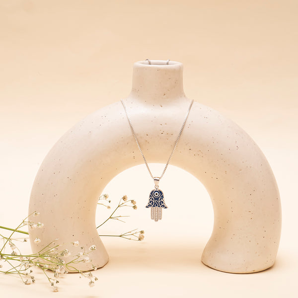 925 Silver - Evil Eye Hamsa Hand Pendant