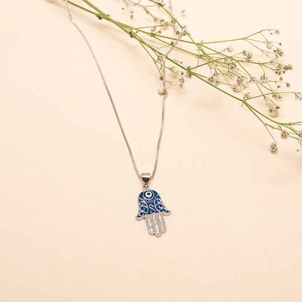 925 Silver - Evil Eye Hamsa Hand Pendant