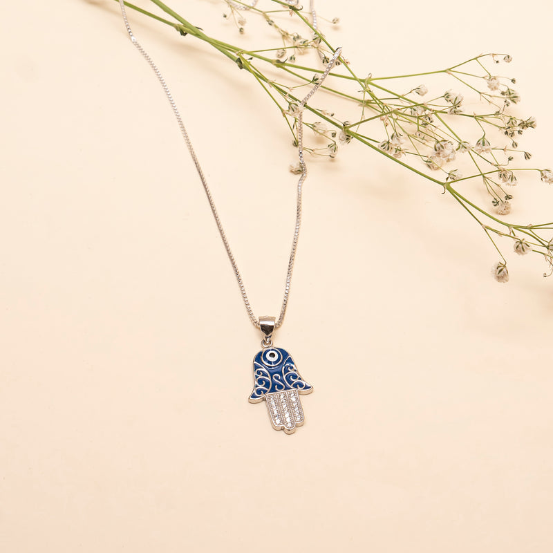 925 Silver - Evil Eye Hamsa Hand Pendant