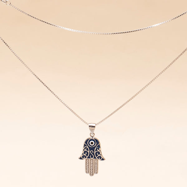925 Silver - Evil Eye Hamsa Hand Pendant