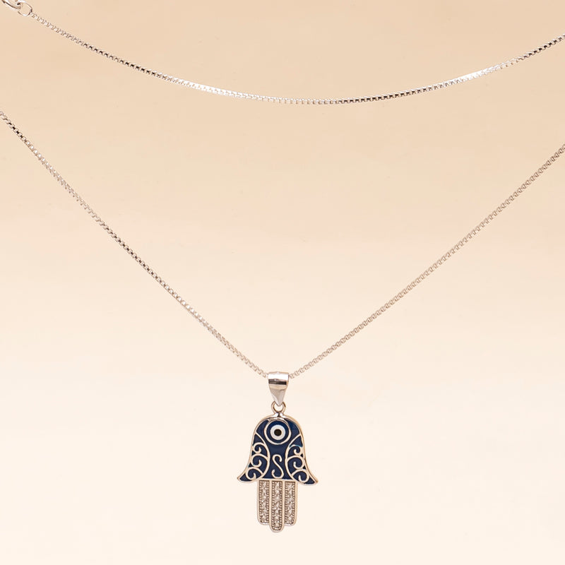 925 Silver - Evil Eye Hamsa Hand Pendant
