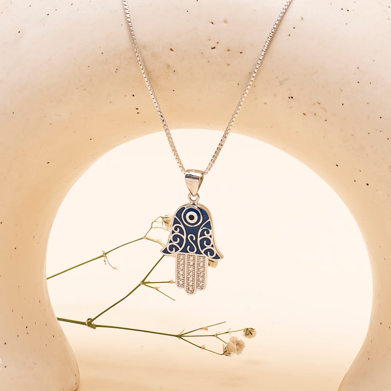 925 Silver - Evil Eye Hamsa Hand Pendant