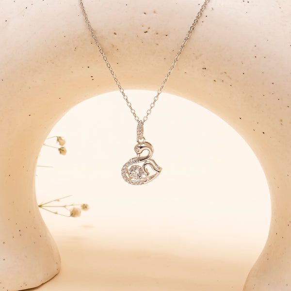 925 Silver - Swan Pendant (Solitaire in the centre)