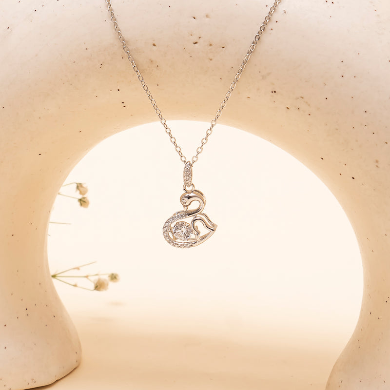 925 Silver - Swan Pendant (Solitaire in the centre)
