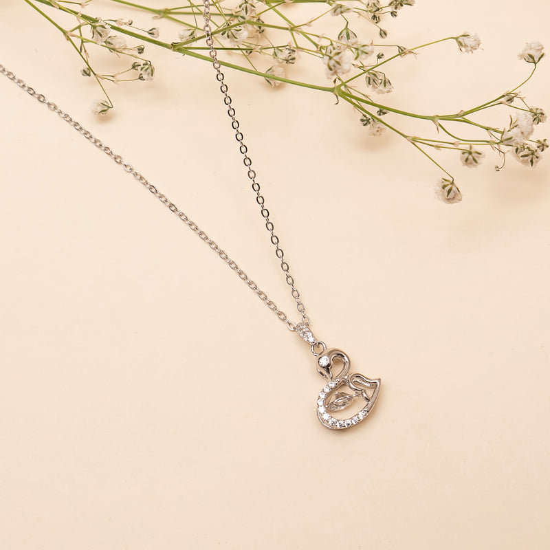 925 Silver - Swan Pendant (Solitaire in the centre)