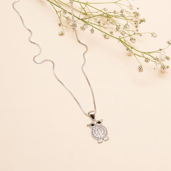 925 Silver - Owl Pendant With Chain