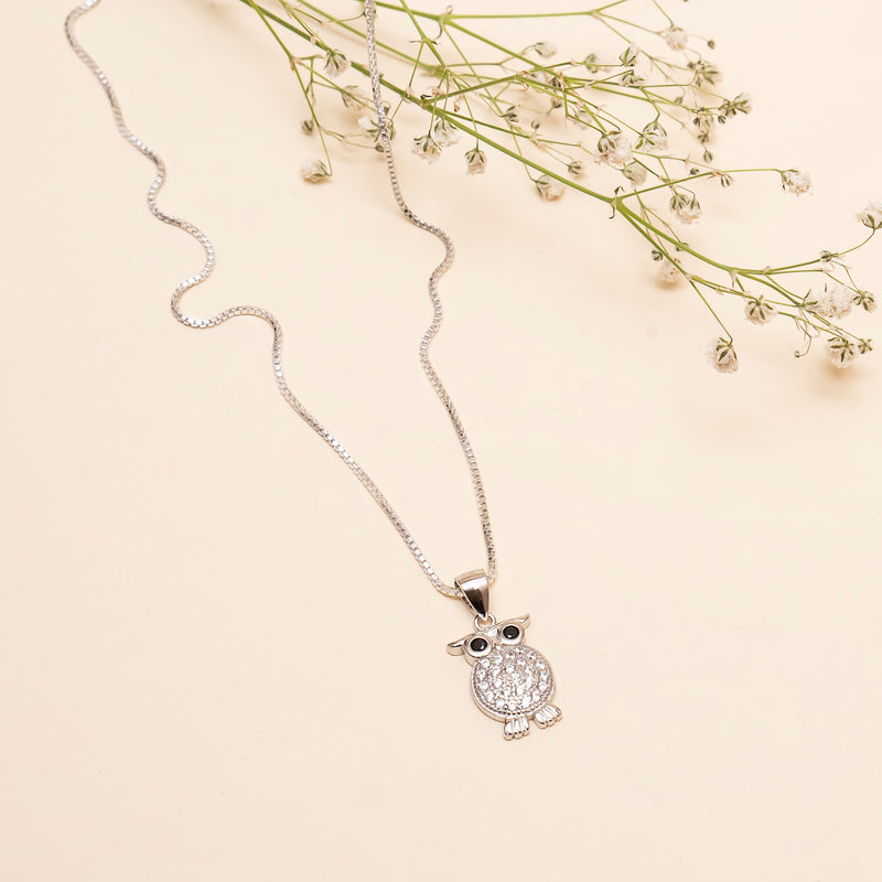 925 Silver - Owl Pendant With Chain