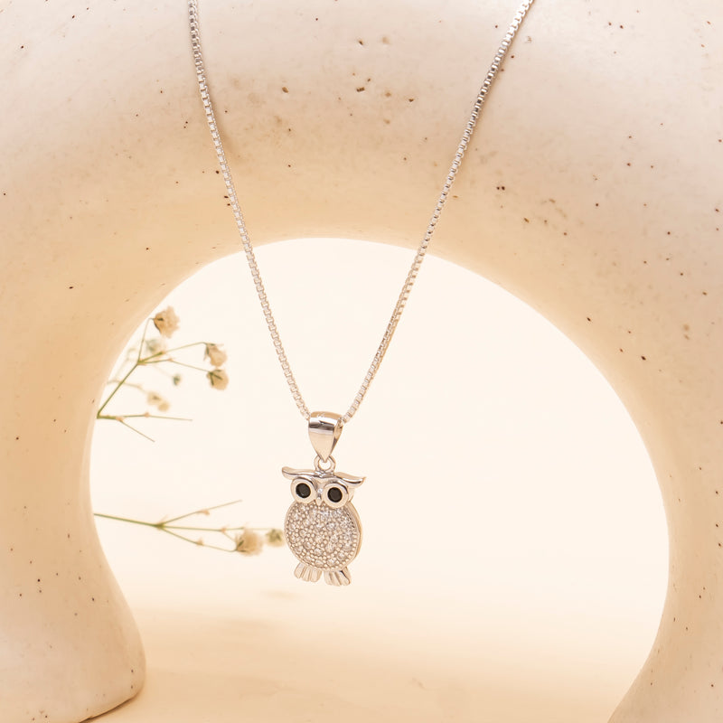 925 Silver - Owl Pendant With Chain