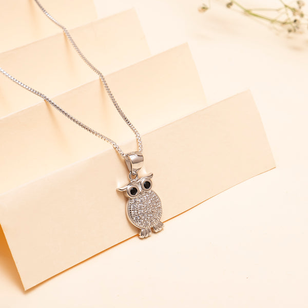 925 Silver - Owl Pendant With Chain