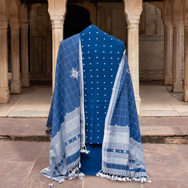 Azure Charm Handloom Kala Cotton Bandhani Suit Set