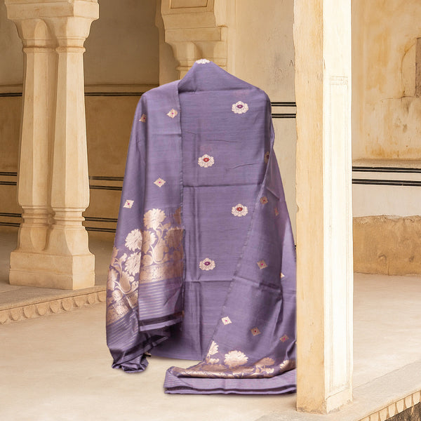 Regal Lavender Handloom Cotton Silk Suit Set with Kadwa Weave
