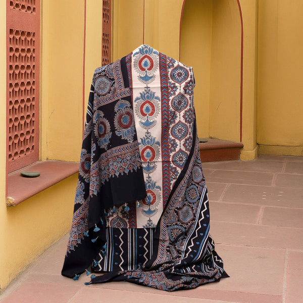 Royal Lotus Handblock Ajrakh Cotton Suit Set
