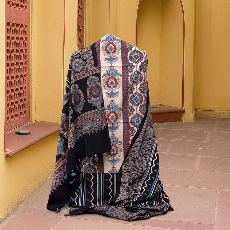 Royal Lotus Handblock Ajrakh Cotton Suit Set